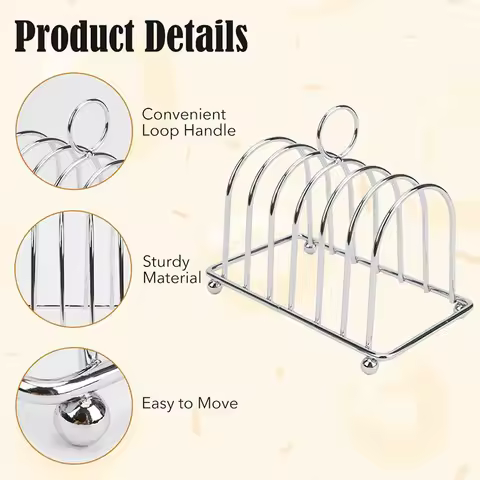 Stainless Steel Toast Rack 6 Grid Bread Slice Slot Toast Cooling Holder with Handle Bread Slices Org