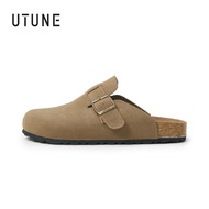 UTUNE Retro Boken Shoes Lazy Suede Half Slippers Thick Sole Adjustable Shoes for Women