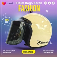 cod bayar ditempat helm bogo TERLARIS retro cat full leher dewasa pria wanita warna motif garis mera