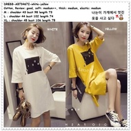Baju Mini Dress Casual Wanita Korea Import AB734672 White Yellow Putih