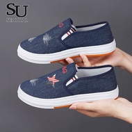 SEAURAL kasut perempuan murah dan cantik Sneaker Korean Denim Canvas Shoes for Women New Style 2021 Ladies Woman Non-slip Lazy Shoes