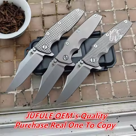 JUFULE 60+ HRC N690 Hinderer Eklipse Titanium Handle Ceramic Bearing Folding Knife Tactical Pocket C