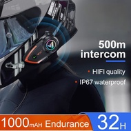 Motorcycle Helmet Intercom Bluetooth Headset BT5.0 500M Intercom Communicator For 2 Riders IP67 Wate