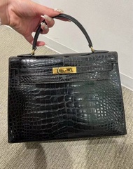 Hermes Kelly 32  crocodile black GHW bag 愛馬仕 凱麗32 鱷魚 亮面 黑金 袋 包