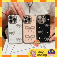 IPH 14 Pro Max 15 Plus 15 Pro Max 16 Plus reben fon sarung lembut ribbon pearl case 蝴蝶结手机壳