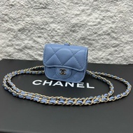 香奈兒/Chanel 藍色 羊皮 淡金扣 耳機包 Airpods Pro