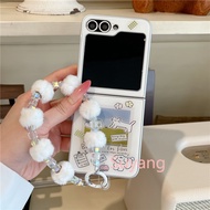 3D Cute Funny Puppy Coffee Phone Cases With Fur Ball Chain For Samsung Galaxy Z Flip 7 FE 6 5 4 3 Fl