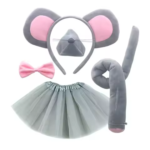 Rat Mouse Costume Grey Tutu Dress with Ears Tail Bow Tie Nose Animal Mice Costumes for Girls Hallowe