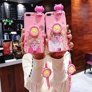 Samsung Galaxy J2 Pro 2018 J5 J7 Prime J4 J6 Plus 3D Cartoon Girly Sailor Moon Pink Slim Soft Jelly Phone Case Cover with Dolls Lanyard