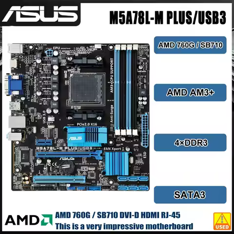 ASUS M5A78L-M PLUS/USB3 Socket AM3/AM3+ Motherboard DDR3 SATA II PCI-E 2.0 ATX AMD 760G Motherboard 