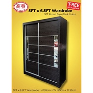 5FT x 6.5FT Wardrobe Sliding Cabinet 5 kaki Almari Baju - Dark Ash