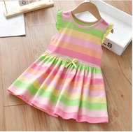 BabyPop Baby Girl Cotton Sleeveless Rainbow Stripe Dress / Kid Colorful Striped Dress (2 - 7Yrs Old)