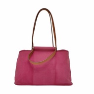 HERMÈS Cabag 39 玉蘭粉帆布單肩包手提包 銀色五金 R刻