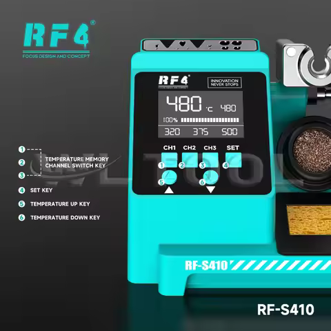 RF4 RF-S410 Digital Soldering Station 3 Temp Memory Channels ±3℃ Precision 320-500℃ for Electronics