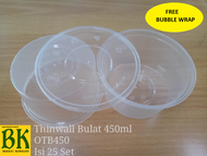 Tempat Makanan Plastik 450ml Isi 25 Set / Mangkuk Plastik 450ml / Cup Plastik 450ml / Thinwall Mangk