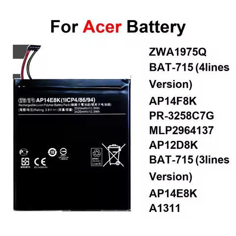 AP14F8K AP14E8K A1311 2640-7300mAh Tablet Battery For Acer Iconia One Talk 7 Tab A1-830 A1-850 A3-A1