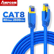 AMPCOM CAT8สายเคเบิลอีเทอร์เน็ต S/FTP1-25Mความเร็วสูงป้องกัน23AWG 50U ชุบทอง RJ45