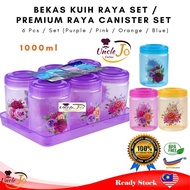 6pcs Container Set + 1pc Serving Plate | Bekas Kuih Raya | Botol Kuih Raya / Cookies Container set - 1000ml