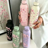 1pc 500ml/16.91oz Sakura Series Water Cup, Valentine's Day Double-Wall Stainless Steel Insulated Cof