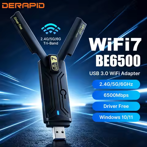 BE6500 USB 3.0 WiFi 7 Adapter Tri Band 2.4G 5G 6GHz 6500Mbps HighGain 802.11be Network Card Plug Pla