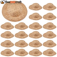 1set Mini Straw Hat Knitting Hat Woven Cap Craft Christmas Costume Accessory with Rectangle Plastic 