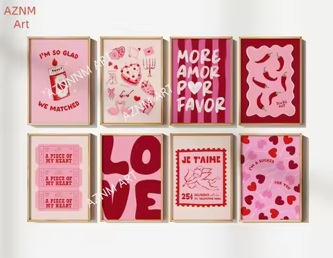 Cute Pink and Red Valentine's Day Romantic Canvas Print More Amore Quote Wall Art Poster for Modern 