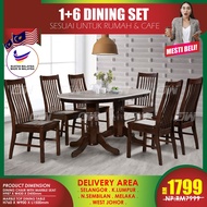CT305OVL-MTB CC777M 1+6 Seater Grade A Marble Top Round Solid Wood Dining Set Kayu High Quality Turkey Fabric Chair / Dining Table / Dining Chair / Meja Makan / Kerusi Meja Makan / Buffet Makan Meja / Meja Party Makan Weekend by IFURNITURE