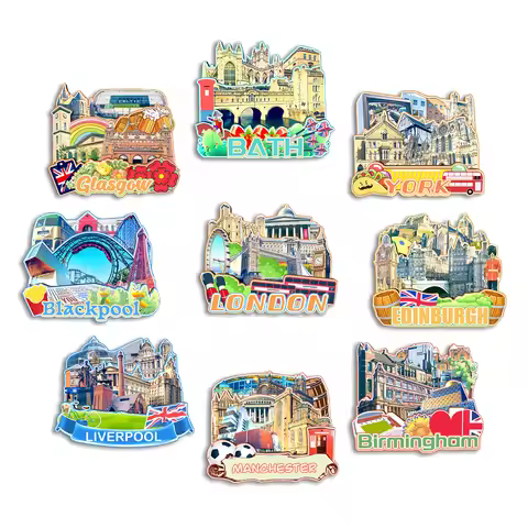 London Birmingham Manchester Liverpool Edinburgh Blackpool York Glasgow Bath UK Fridge Magnet Travel