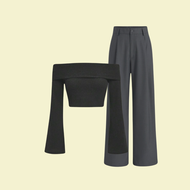 3in1 Set Remaja Wanita Kekinian Baju Sabrina Rib & Kutot Highwaist Abu & Tas Slempang Korea 12B