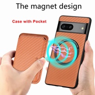 2 trong 1 sợi carbon Túi đựng thẻ da MagSafe trường hợp cho Google Pixel 10 Pro XL 9 PRO 8 Pro 7 Pro