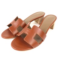 Unused △HERMES 071002Z Oasis Sandals Leather H-design Mules Gold Braun 36 Comes with box and dust ba