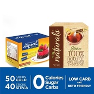 Equal Gold 50 Sticks with Naturals Stevia 40 Sticks (Zero Calorie Sweetener, Sugar Free)