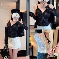 New OFF SHOP 2025 Spaghetti Strap Top With Foam Padding/Long-Sleeved Jacket With Small Minimalist Fl