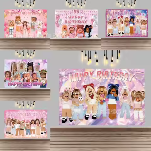 Game Roblox Creative Peripheral Cartoon Birthday Decoration Background Cloth Pink Roblox Girl Birthd