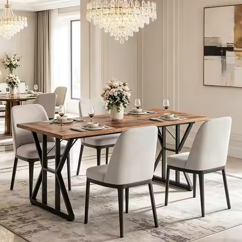 71 Inch Dining Table For 4-6 People, Industrial Rectangle Kitchen Table With Metal Frame, Waterproof