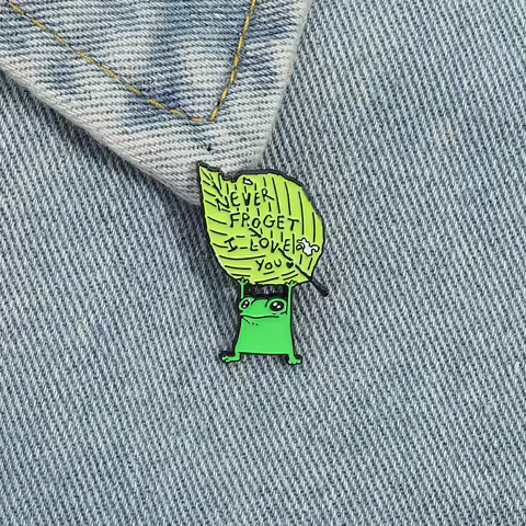 Froggy Leaf Enamel Pins Never Forget I Love You Brooches Lapel Badges Frog Love Jewelry Gift for Lov