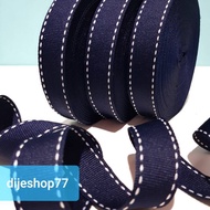 Biscuit ribbon PREMIUM white striped darkbiru 2.5cm wide Decorative box ribbon/ 2.5 cm dotted bus/