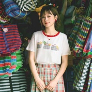 OB Miss Cat.eggplant Bag Cat Printed Pure Cotton Short-Sleeved Top Women Top < IC0064 >