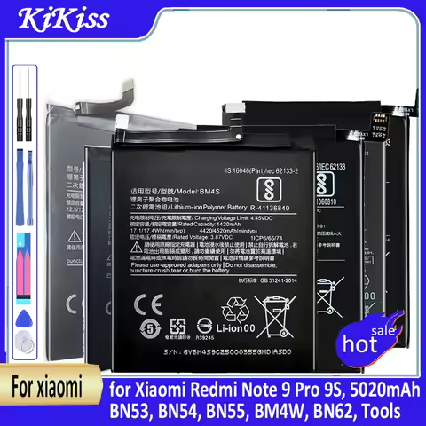 Replacement Battery for Xiaomi Redmi Note 9 Pro 9S, 5020mAh, BN53, BN54, BN55, BM4W, BN62, Tools, Ba