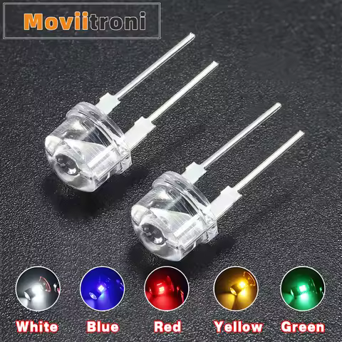 50pcs F8 8mm White Blue Green Red Yellow LED Clear Super Bright Hat Light Emitting Diodes Highlighte