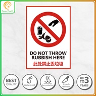 PVC Sticker DO NOT THROW RUBBISH HERE Warning Sign Sticker Waterproof Sign