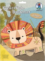 Ursus 21420008F Cross Stitch Craft Set, Lion, Animal Motif, Stand-Up Approx. 21 x 18 cm, Yarn in 5 D