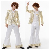 Retro 70s Mens Disco Stage Performance Costume Halloween Festival Hot Dance Outfit Chinese Tradition