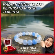 WEARMOURA Wedding Anniversary Gift for Wife Jade Bracelet/ biru + Exclusive Box & Greeting Card