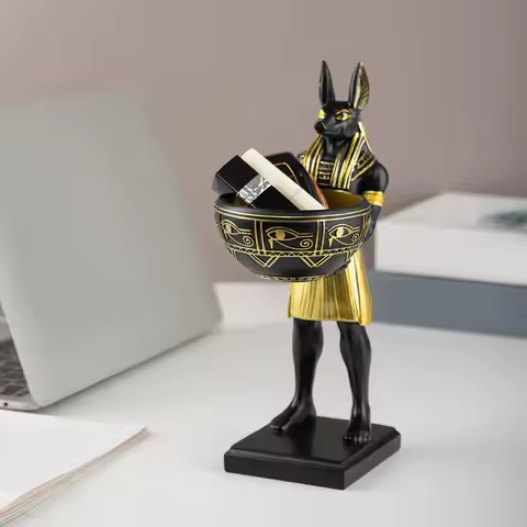 25cm Anubis Statue Resin Egyptian God Figurine with Bowl Ancient Egypt Art Sculpture Ancient Egypt D