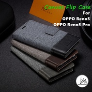 Canvas Flip Cover For OPPO Reno 5 5pro Reno5 pro Reno5pro 5G Shockproof Magnetic Wallet Phone Case with Card Slot, Business Stand Shell