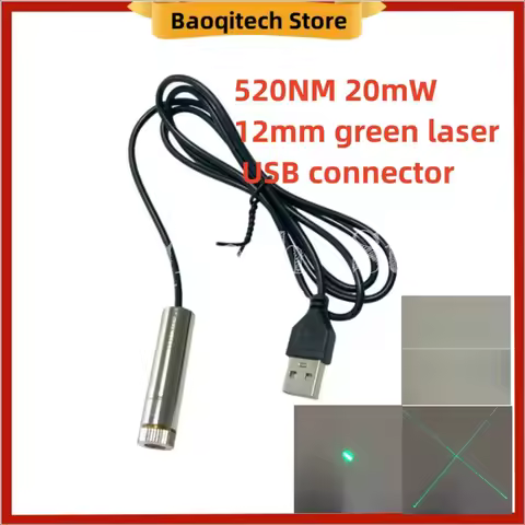 520NM 20mW green light 12mm laser head USB connector green laser module 5V laser head straight line 