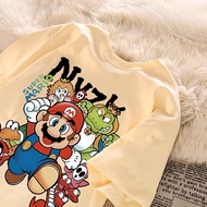 【220G 100%Cotton】SISI Korean retro Super Mario print oversized apricot T-shirt for women 0121