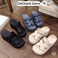 Women's canoe sandals with 8cm bread sole, light sole, super hot H-shaped straps, 8p high sole, flat