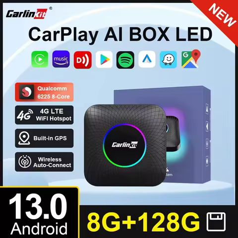 8G+128G Carlinkit CarPlay Ai Box LED Android 13 Wireless Android Auto CarPlay Video TV Box For VW Fo